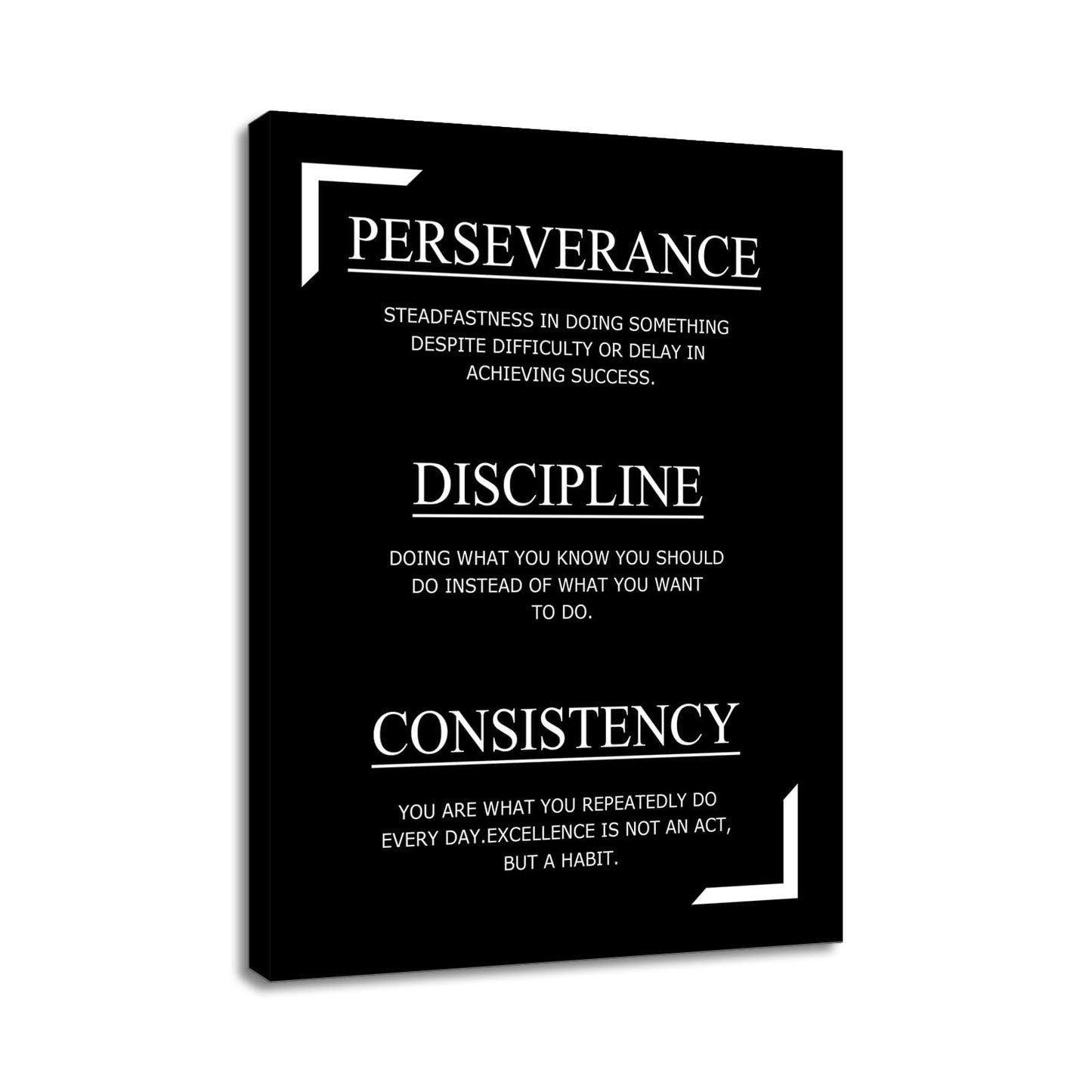 Motivational Canvas Wall Art Perseverance Discipline Consistency Success Poster Print Inspirational Picture Painting for Office Class Room School Wall Decoration Stretched and Framed [18''Wx24''H]