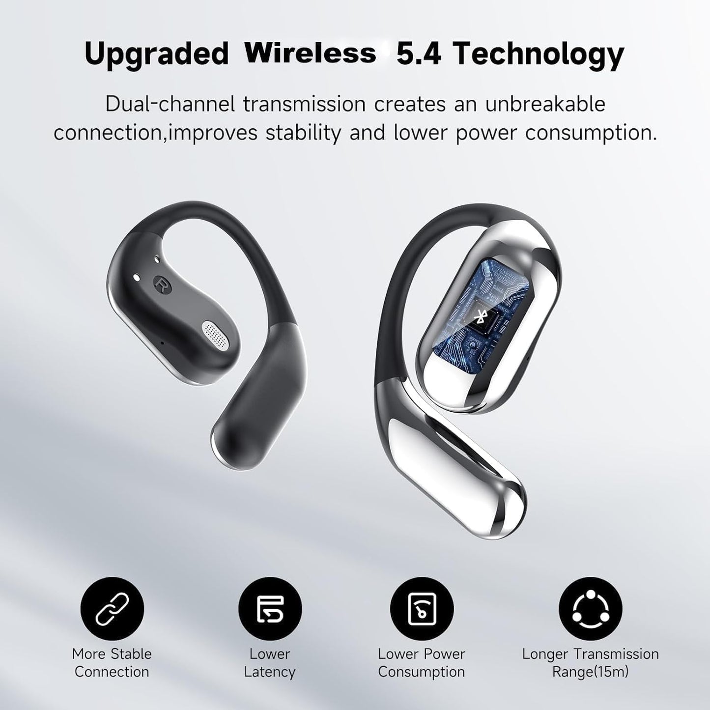Open Ear Clip Wireless Earbuds Bone Conduction Headphones, Bluetooth 5.4，Built-in Mic, IPX7 Waterproof, LED Display Charging Case,Ear Hooks Ear Buds, Design for Running/Fitness/Office/Sport