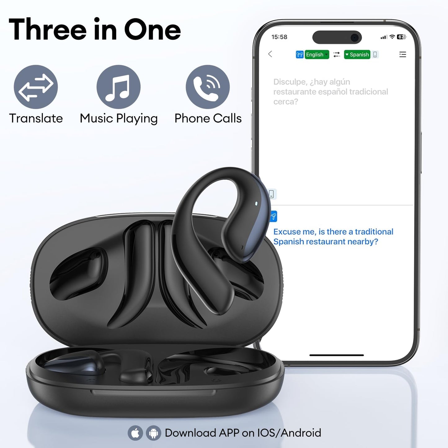 PAXA Ai Translator Earbuds 3-in-1 135 Language Translator Earbuds Bluetooth 5.4 Translation Headphones 4 Translation Modes Long Battery Life for Business Travelling,Black