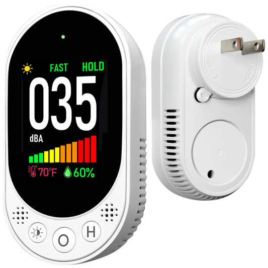 LSENLTY Decibel Meter Plug-in Wall, 30-130dBA Sound Level Meter, Data Hold&Max/Min&Fast/Slow Response 3-in-1 Noise Detector(TEM&Humidity), A-Weighted Noise Measuring Device for Classroom Home Library