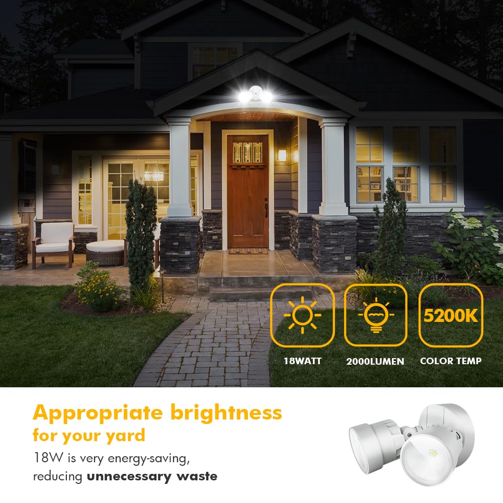 LUTEC Dual-Head Flood Light 2000 Lumen 18W Waterproof Dusk to Dawn Security Wall Light 1 Pack White Model P6221W-D2D