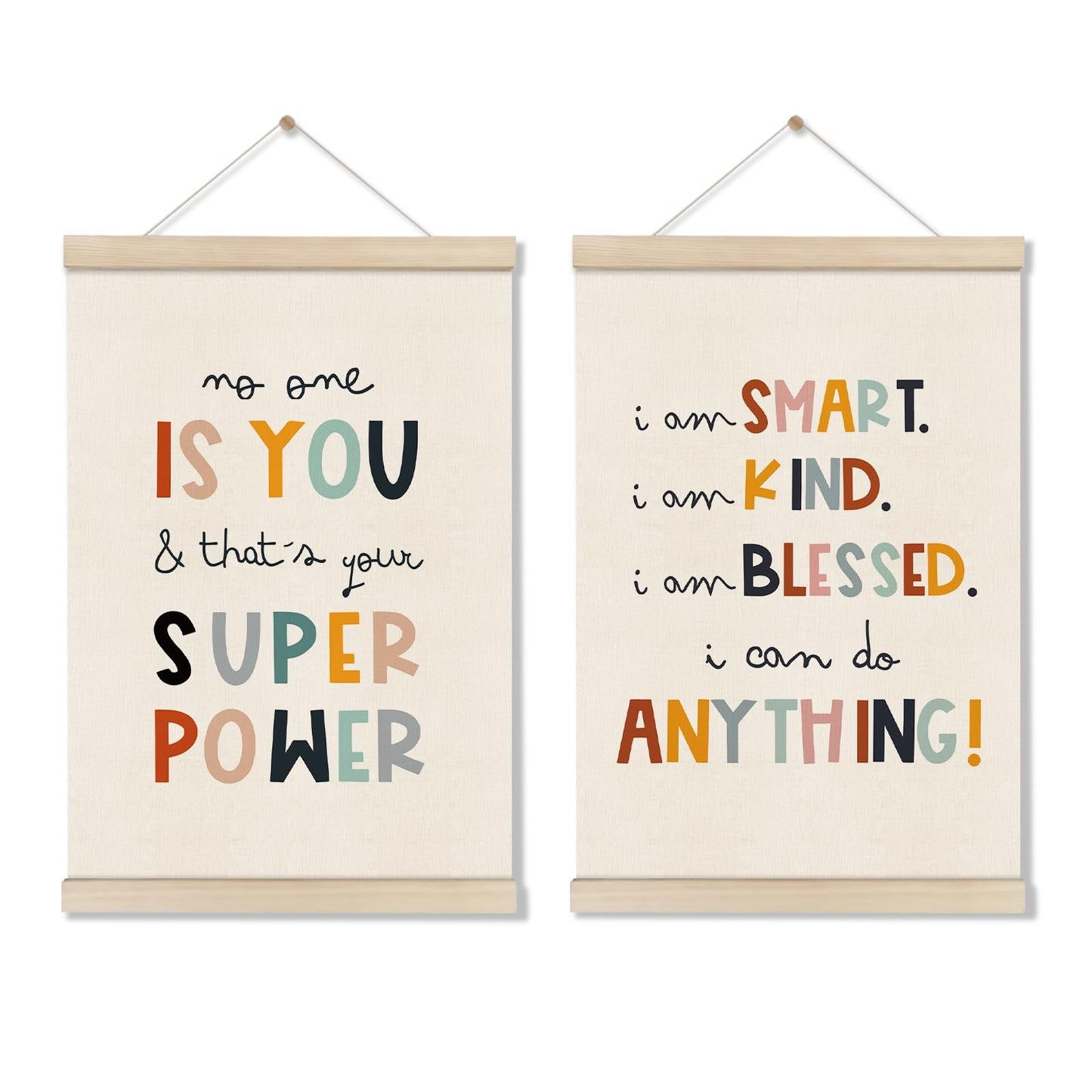 DOI-LANEE Positive Affirmations Wall Decor for Kids, Inspirational Motivation Poset Banner for Office Classroom Playroom Nursery Bedroom, No One Is You Superpower I Can Do Anything, 2 Pack