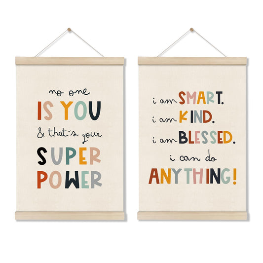 DOI-LANEE Positive Affirmations Wall Decor for Kids, Inspirational Motivation Poset Banner for Office Classroom Playroom Nursery Bedroom, No One Is You Superpower I Can Do Anything, 2 Pack