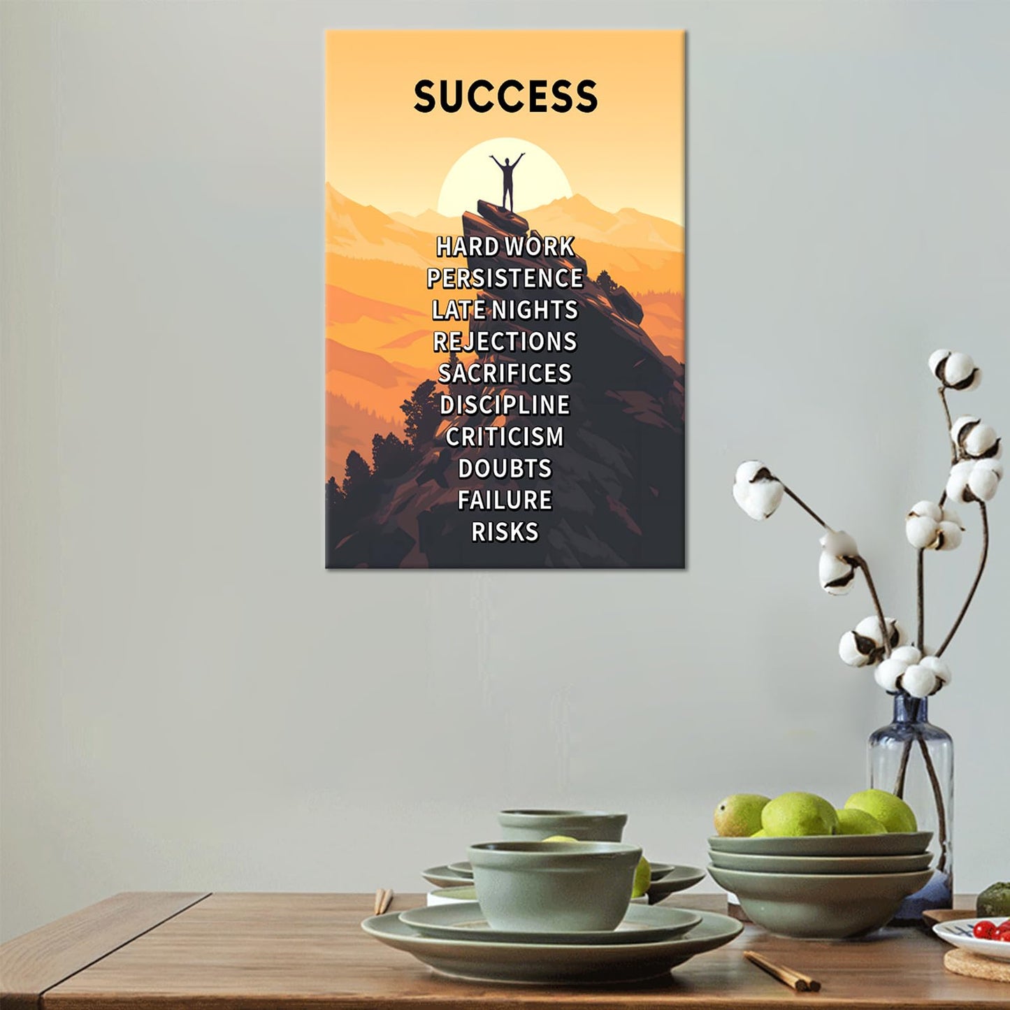 Motivational Wall Decor Inspirational Success Quotes Printed on Canvas Positive Affirmation Sign Picture Poster Artwork for Modern Home Bedroom Living Room Gym Stretched and Framed [12''Wx 18''H]