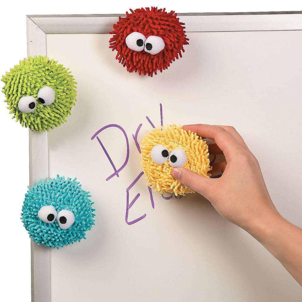 Fun Express Googly Eye Dry Erase Erasers for Kids Bulk 12 Pack - Mini Whiteboard Erasers for Classroom Must Haves | Teacher Supplies for Elementary Kindergarten | Fun Plush White Board Accessories