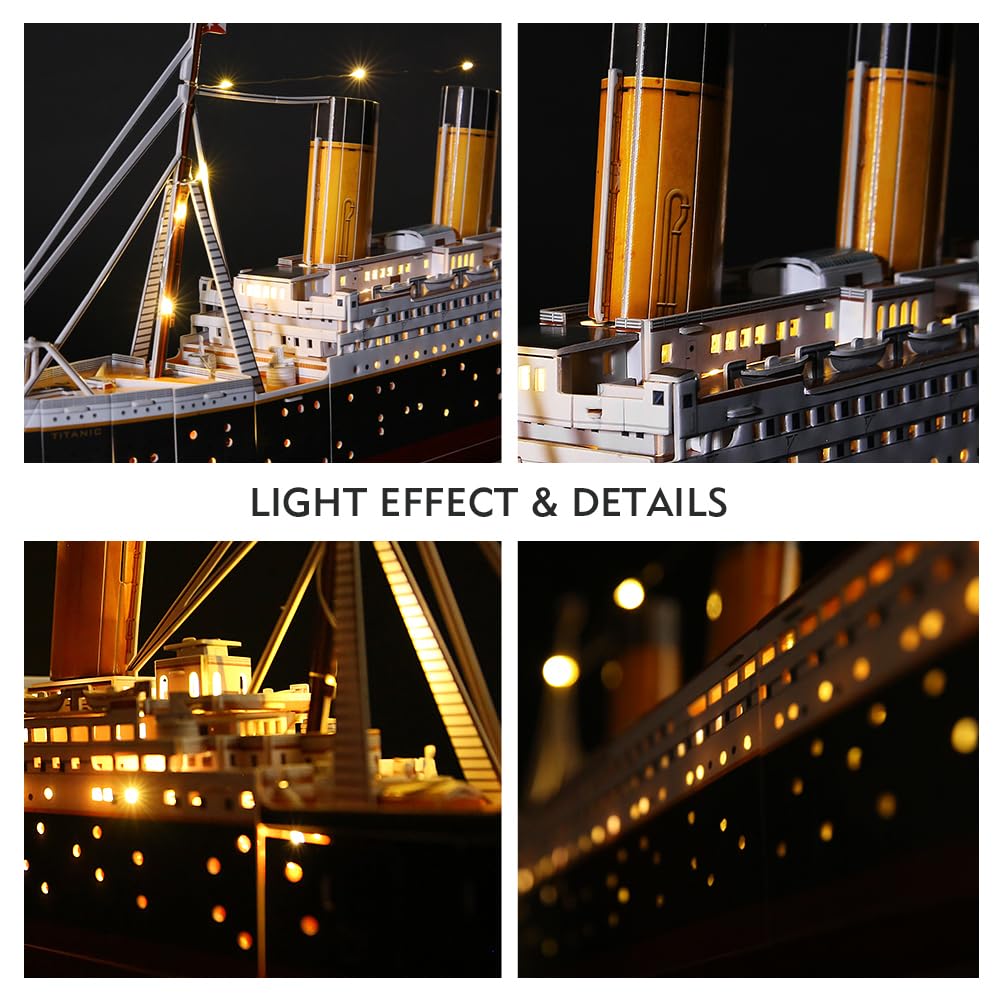 CubicFun Titanic 3D LED Puzzles for Adults 88 CM 266 Pieces,Titanic Toys for Teens, Home Decor Birthday Gifts Adults Gifts for Mom