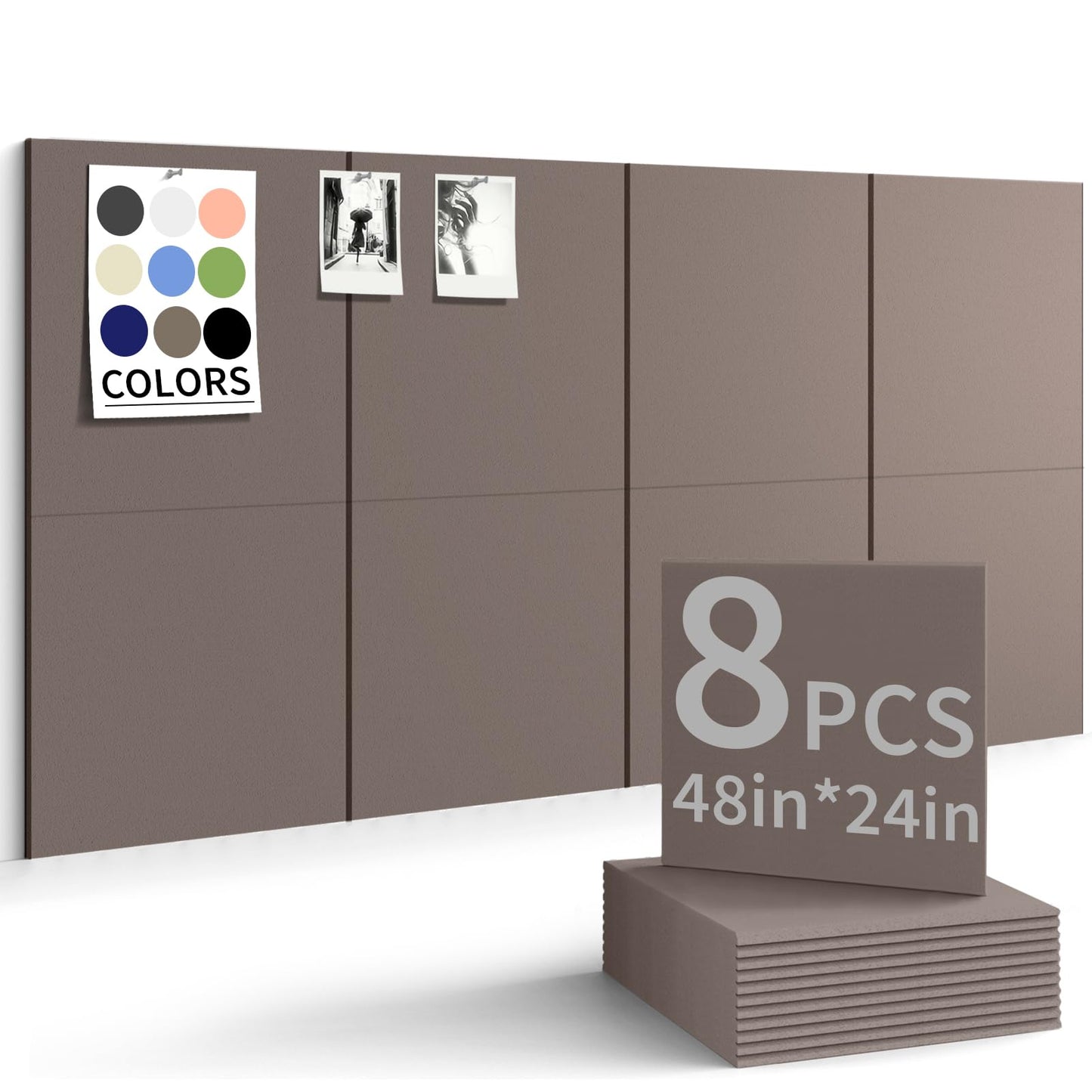 Large Bulletin Board 48"x 24" Cork Boards for Walls, 8 Pack Felt Wall Panels Photo Board, Cork Board for Office Home Pin Board