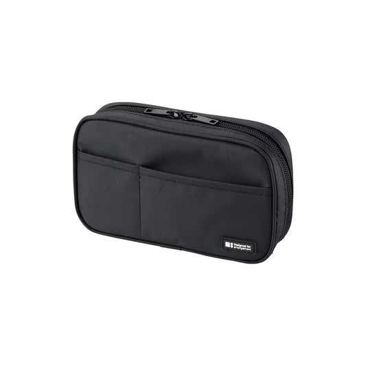 LIHIT LAB Large Capacity Zipper Pencil Case For School Office College, Big Capacity 4 Compartments Pencil Bag Holder Adults Teen Boys Girls, Travel Cosmetics Storage, Jet Black (A7551-124)