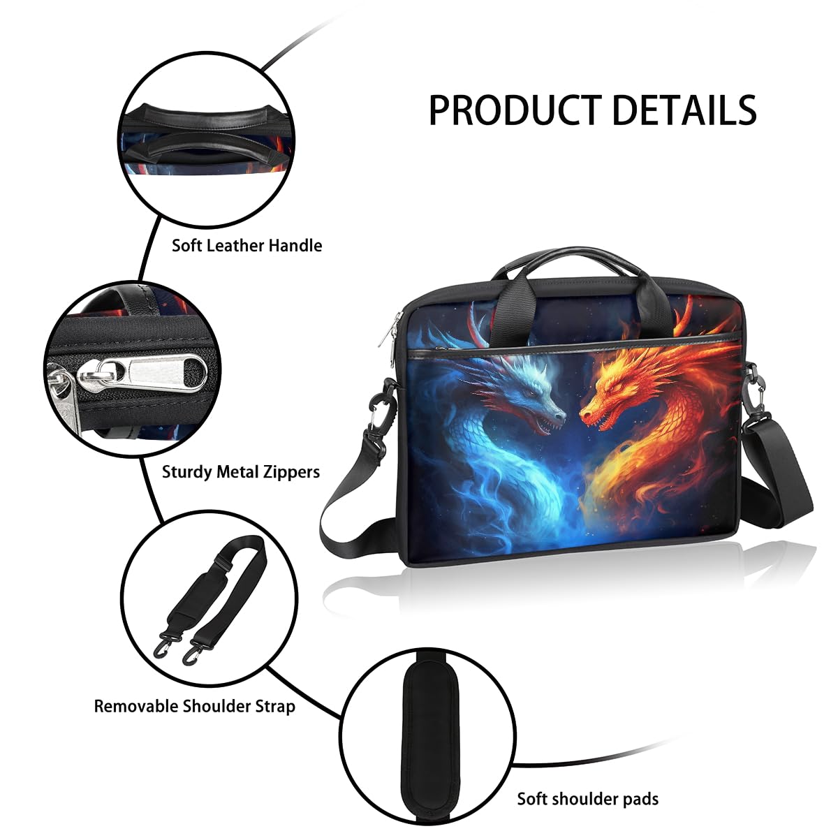 VQUVQV Laptop Bag Case Red And Blue Firey Dragon Animal Computer Briefcase Messenger Bag for Men Women, Lightweight Travel Laptop Tote Bags
