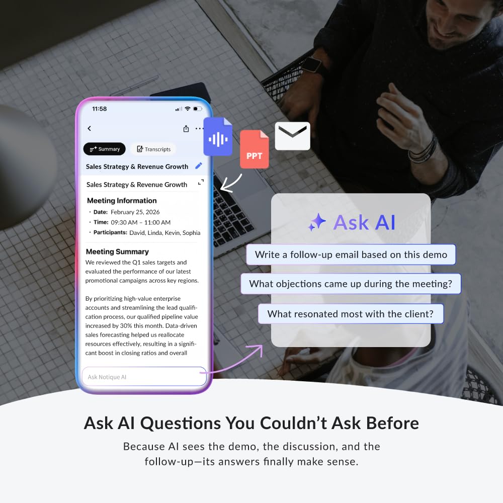 Notique AI Pen | Pocket AI Voice Recorder | Audio Recorder | Discreet Recording Device | AI Summarize & Transcribe for Multi-File & Meeting Timeline | No Monthly Fees