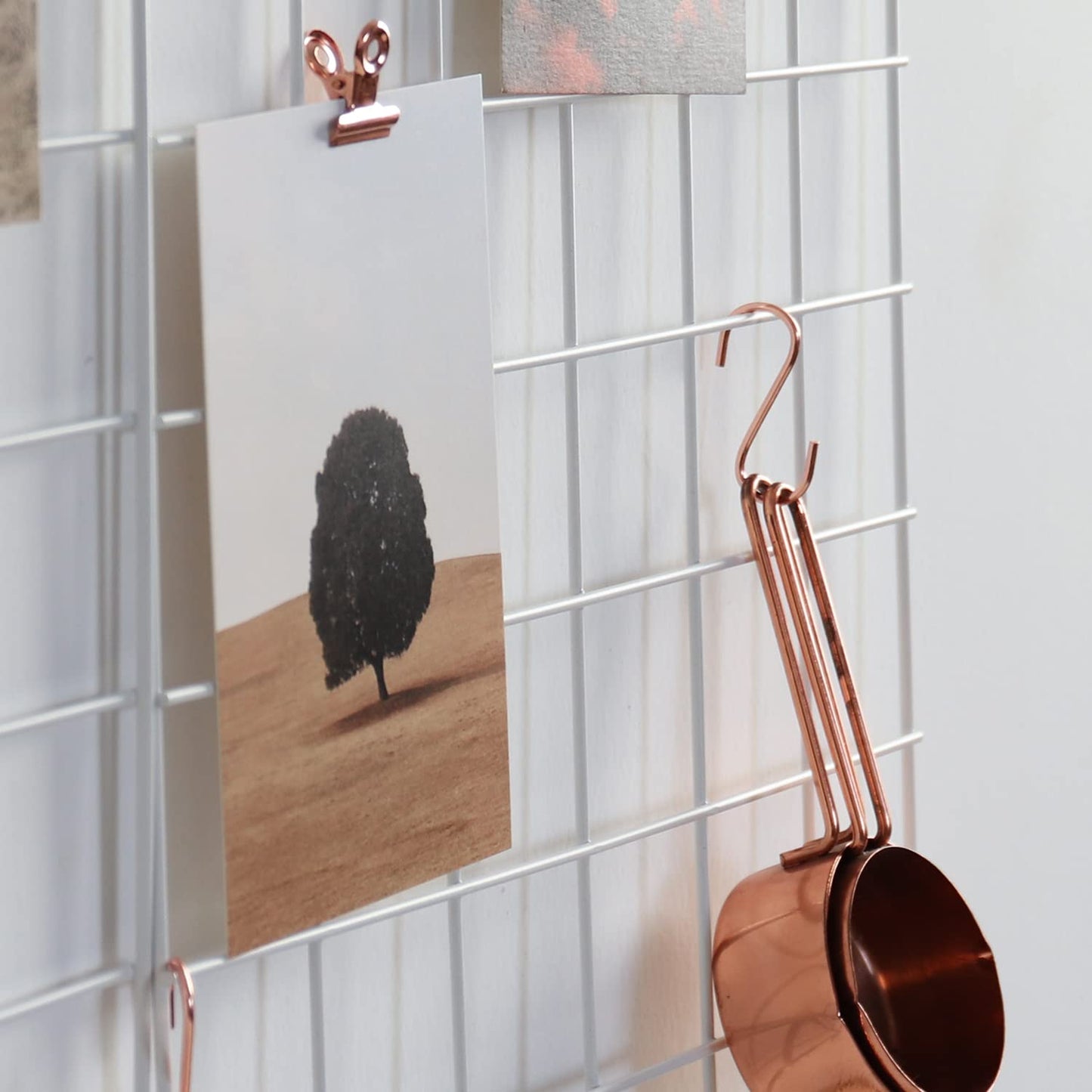 FRIADE Wall Grid Panel for Photo Display,Wall Storage Organizer,5 Metal Clips & 3 S Hooks & 4 Nails & 4 Plastic Hanging Buckles and 4 Screws Offered,Size 17.5" x 11.8",Set of 2 (White)