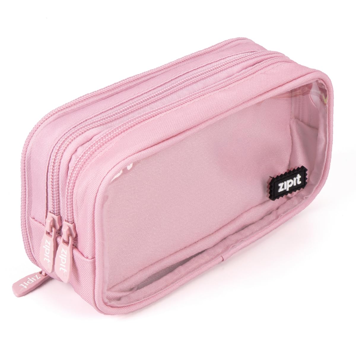 ZIPIT Half & Half Pencil Case for Girls, Aesthetic 3 Compartment Zipper Pouch for School, Stationery Bag for Teen and Adults, Pink