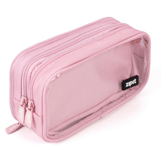 ZIPIT Half & Half Pencil Case for Girls, Aesthetic 3 Compartment Zipper Pouch for School, Stationery Bag for Teen and Adults, Pink