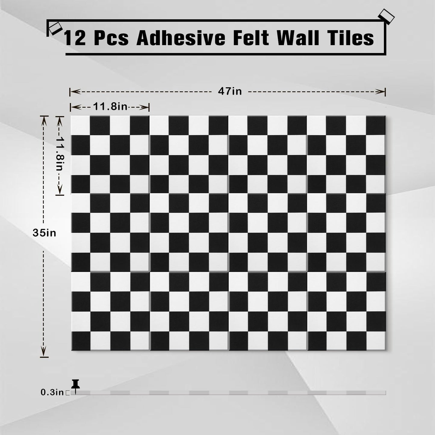 Geyoga 12 Pcs Felt Bulletin Board Tiles for Wall Classroom 12 x 12 Inch Checkered Classroom Wallpaper Backdrop Decor Racing Acoustic Wall Panels Self Adhesive for School Office Home(Racing)