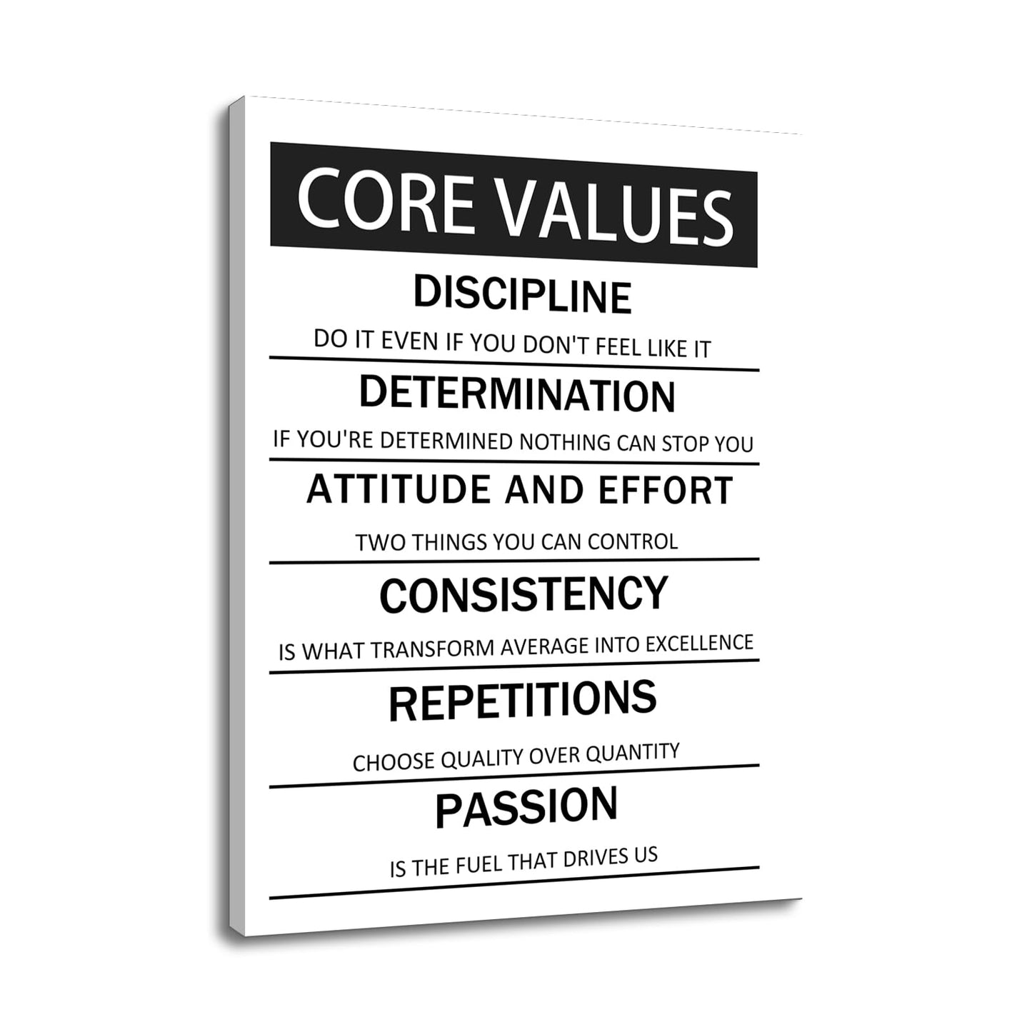 Motivational Poster Core Values Inspirational Canvas Wall Art Black and White Painting Artwork for Living Room Office Modern Home Decor Prints Pictures Wall Decor Framed Ready to Hang [18''W x 24''H]