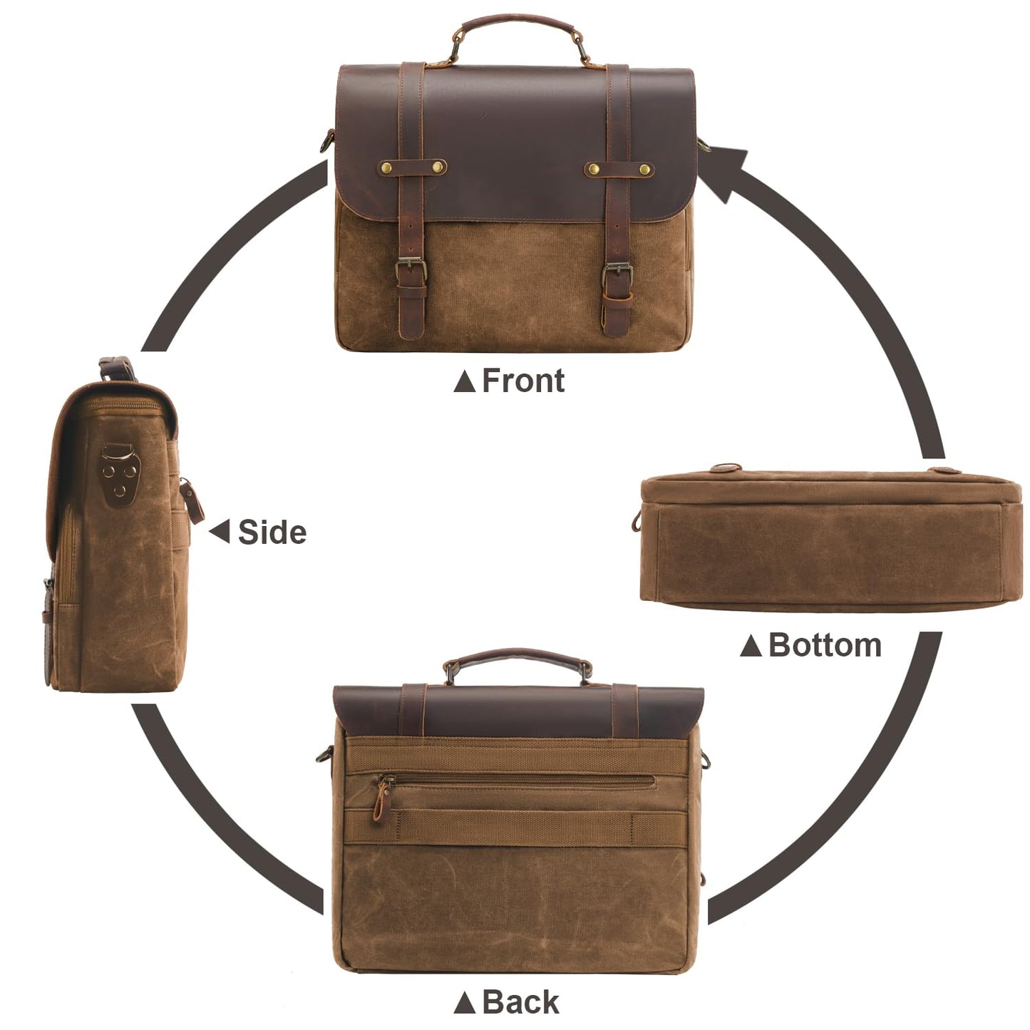 Men's Messenger Bag Waxed Canvas Briefcase 16 Inch, Coffee