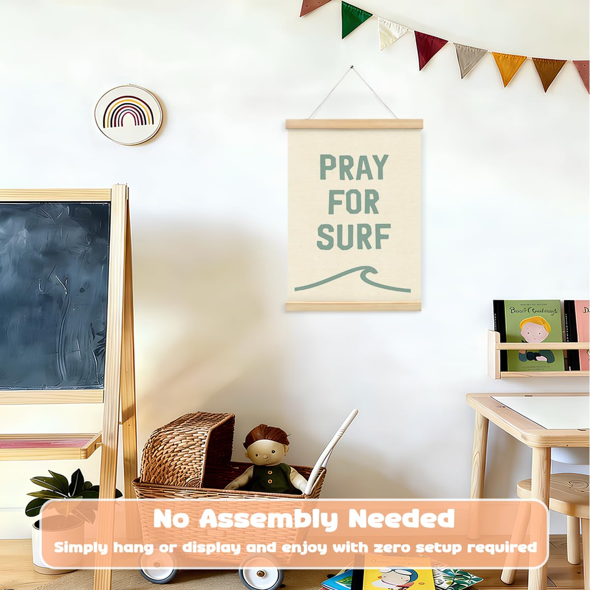 STHTTSW Beach Wall Decor Surf Poster Hanger with Wooden Frame, Surf Decor for Wall, Beach Room Decor Aesthetic for Teen Girls, Surfer Girl Beachy Wall Art 12x16 Inch