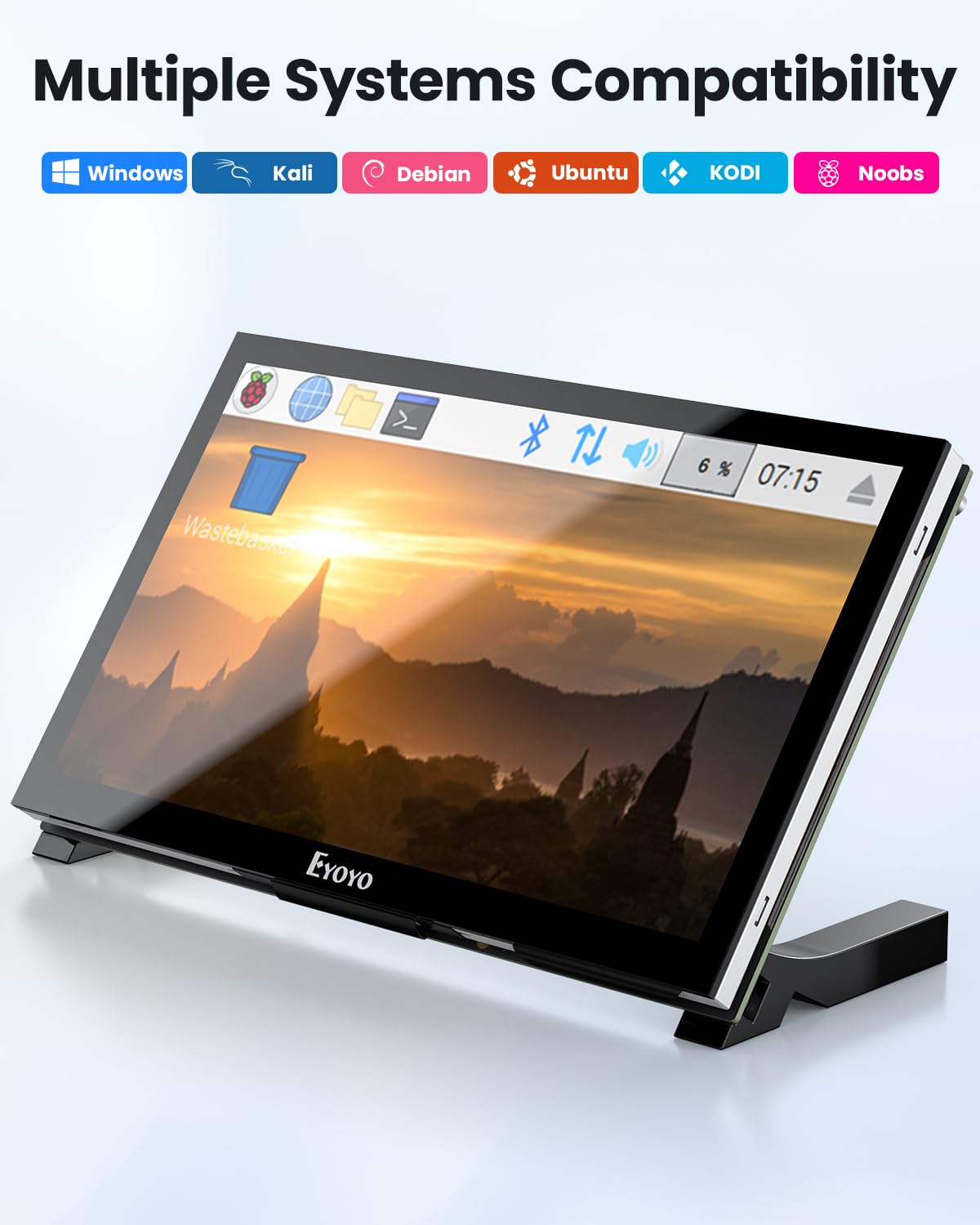 Eyoyo Raspbery Pi Screen 7-inch: 1024×600 LCD Capacitive Touchscreen Monitor with Stand, Mini Portable HDMI Monitors IPS Touch Display for Raspbery Pi 5/4/3/2/Zero, Windows/Linux/Android