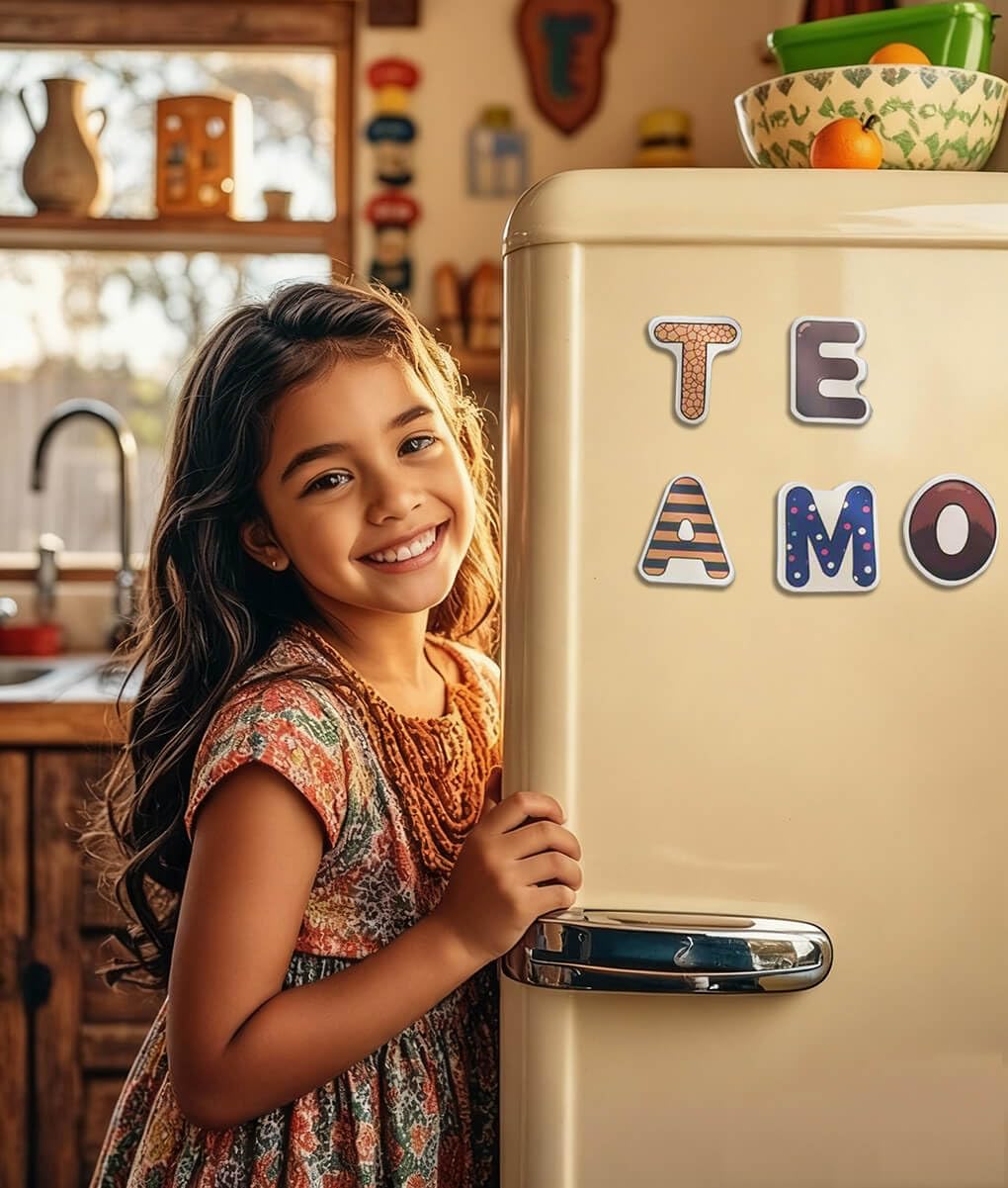 Spanish Magnetic Letters Fridge Magnets for Toddlers, Abecedario para Niños en Español Letras Magnéticas para Niños, Cute Uppercase Magnetic Letters Refrigerator Learning Toys, ABC Alphabet Magnets