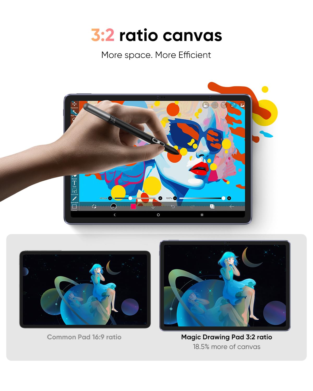 XPPen Standalone Drawing Tablet No Computer Needed Magic Drawing Pad with 16384 Pressure Levels X3 Pro Slim Pencil 12.2-inch Digital Art Tablet with Paper-Like Screen, 8GB + 256GB Portable for Artists