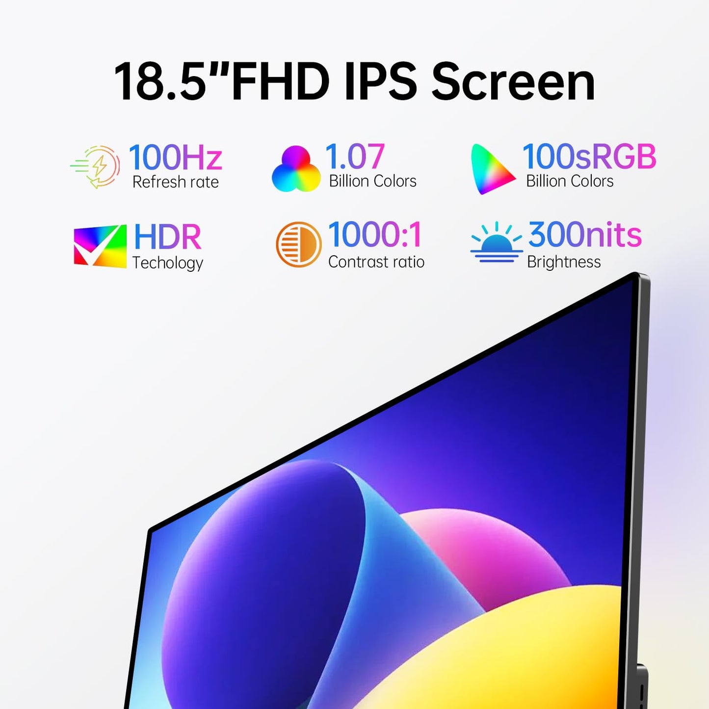 VOKENSU Portable Monitor Touchscreen,18.5'' FHD IPS Touch Screen Monitor, Travel Monitors w/Kickstand & Speaker, HDMI USB C External Screen for Laptop PC 10-Point Touch for Windows devs