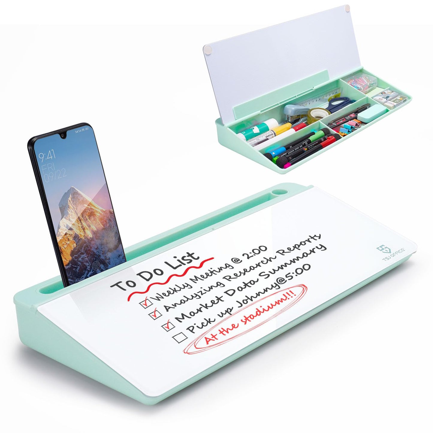 TSJ OFFICE Desktop Whiteboard Dry-Erase-Board - Computer Keyboard Stand White Board Surface Pad with Drawer, Desk Organizers with Accessories for Office, Home, School Supplies - Green