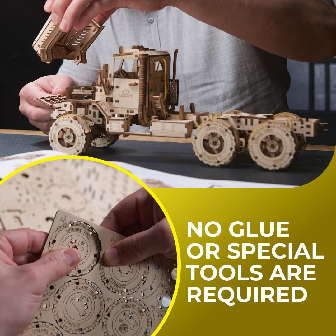 UGEARS Cargo Truck 3D Wooden Puzzles for Adults - Wooden Model Kits for Adults Cars Kits for Adult Puzzle Model Truck Kits Mechanical Models Brain Teaser, Hobby Set