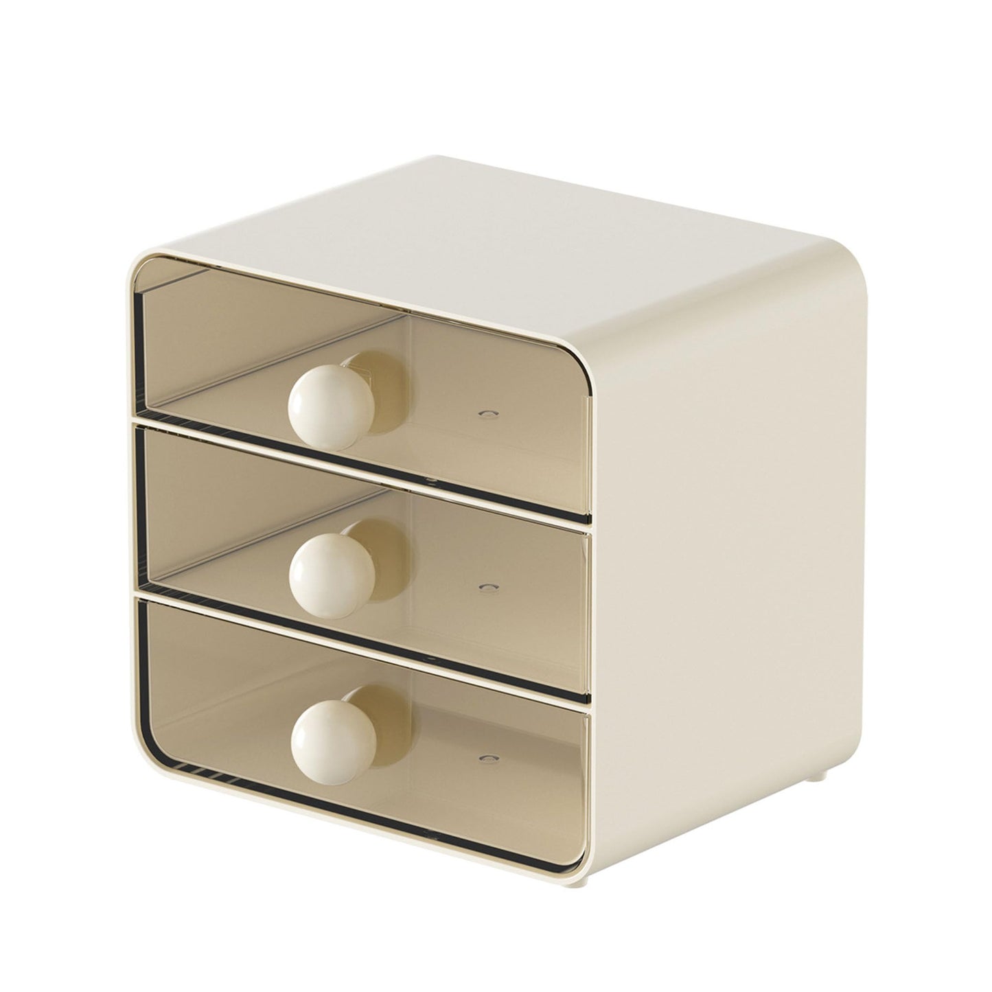 Aitoubil Desk Organizer with 3 Drawers,Plastic Desktop Storage Box for School,Home,Office Supplies,Makeup,Kitchen,Pencils,Chargers,Letter (Cream)
