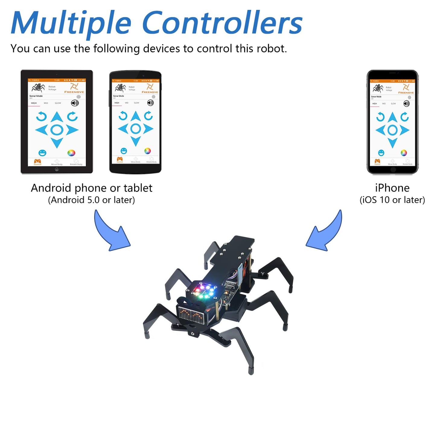 Freenove Robot Ant Kit (Compatible with Arduino IDE), Dot Matrix Expressions, Obstacle Avoidance, Wireless Control App, Ultrasonic Sensor Servo