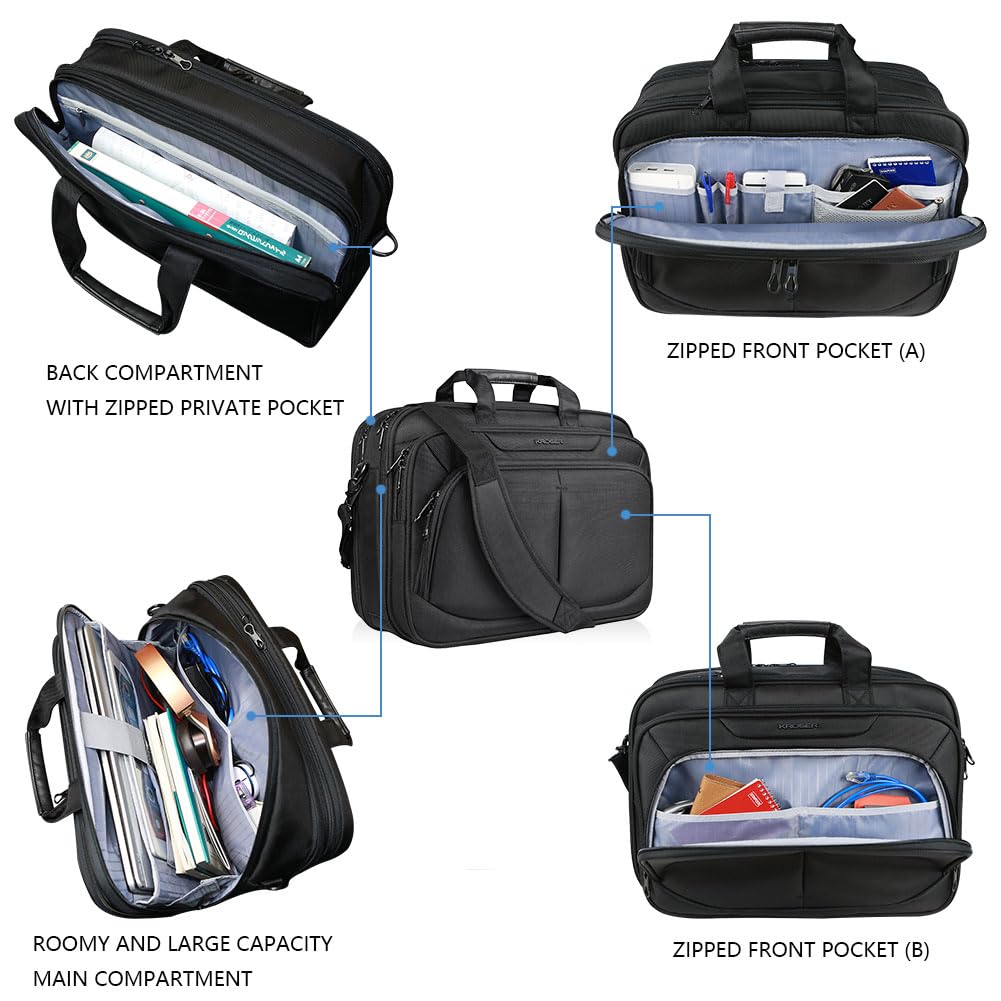 KROSER Laptop Bag Expandable Lightweight Briefcase for 17.3" Laptop Premium Business Work Bag Water-Repellent Messenger Bag for Travel/Women/Men-Black