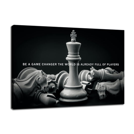 Be A Game Changer The World Is Already Full Of Players Motivational Wall Art International Chess Inspirational Poster Canvas Painting Prints Wall Pictures for Home Decor Framed Artwork [24''W x 36''H]