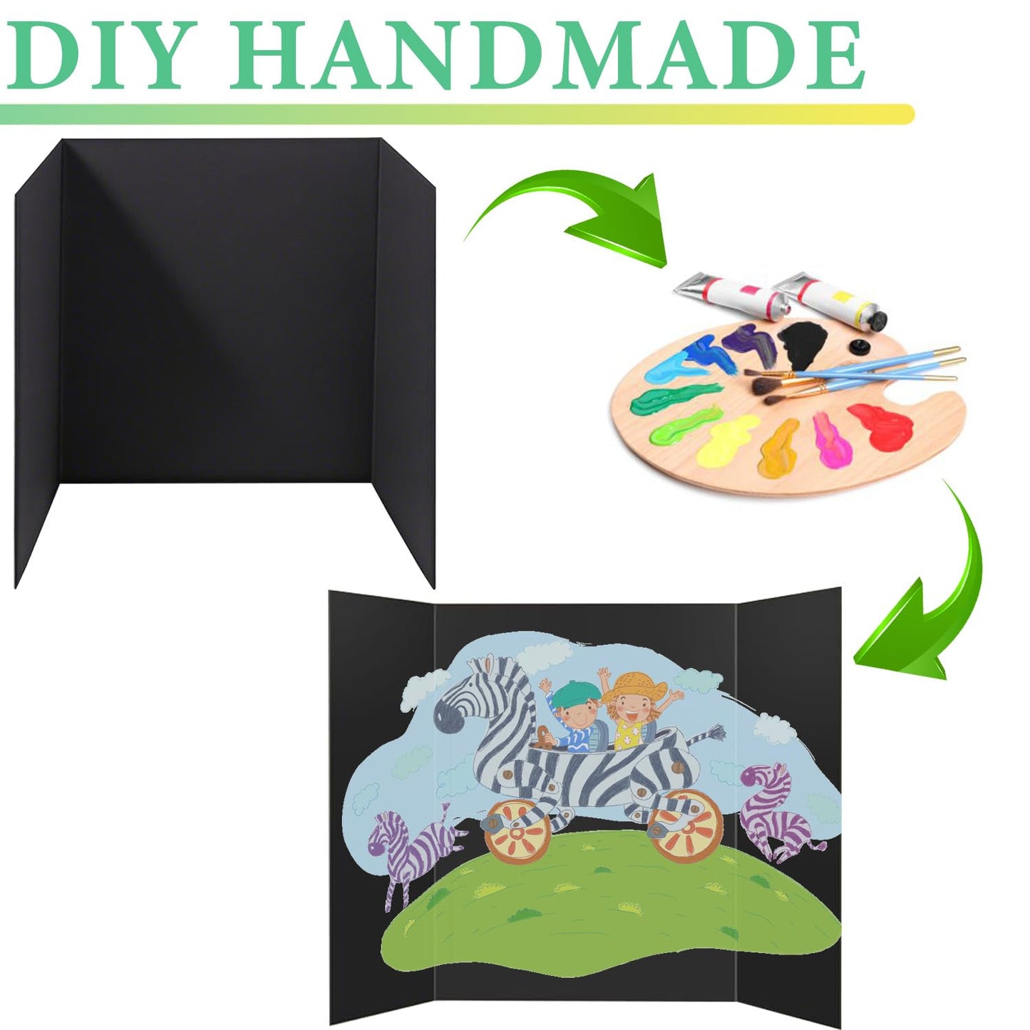3-Pack Black Trifold Display Boards, 24 x 16 Inches Tri-Fold Corrugated Presentation Boards for Classroom Projects, Science Fairs, Business Events, and Exhibits