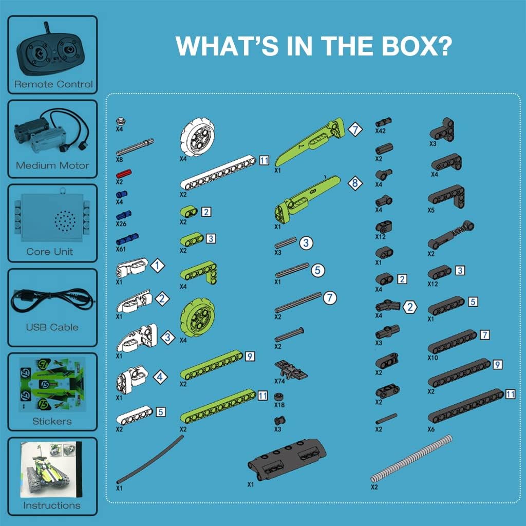BIRANCO. Remote Control Tracked 3in1 Stunt Racer Building Kit - RC Car STEM Construction Toy, Gift Idea for Kids, Boys and Girls Ages 8-12 Year Old (353 Pcs)