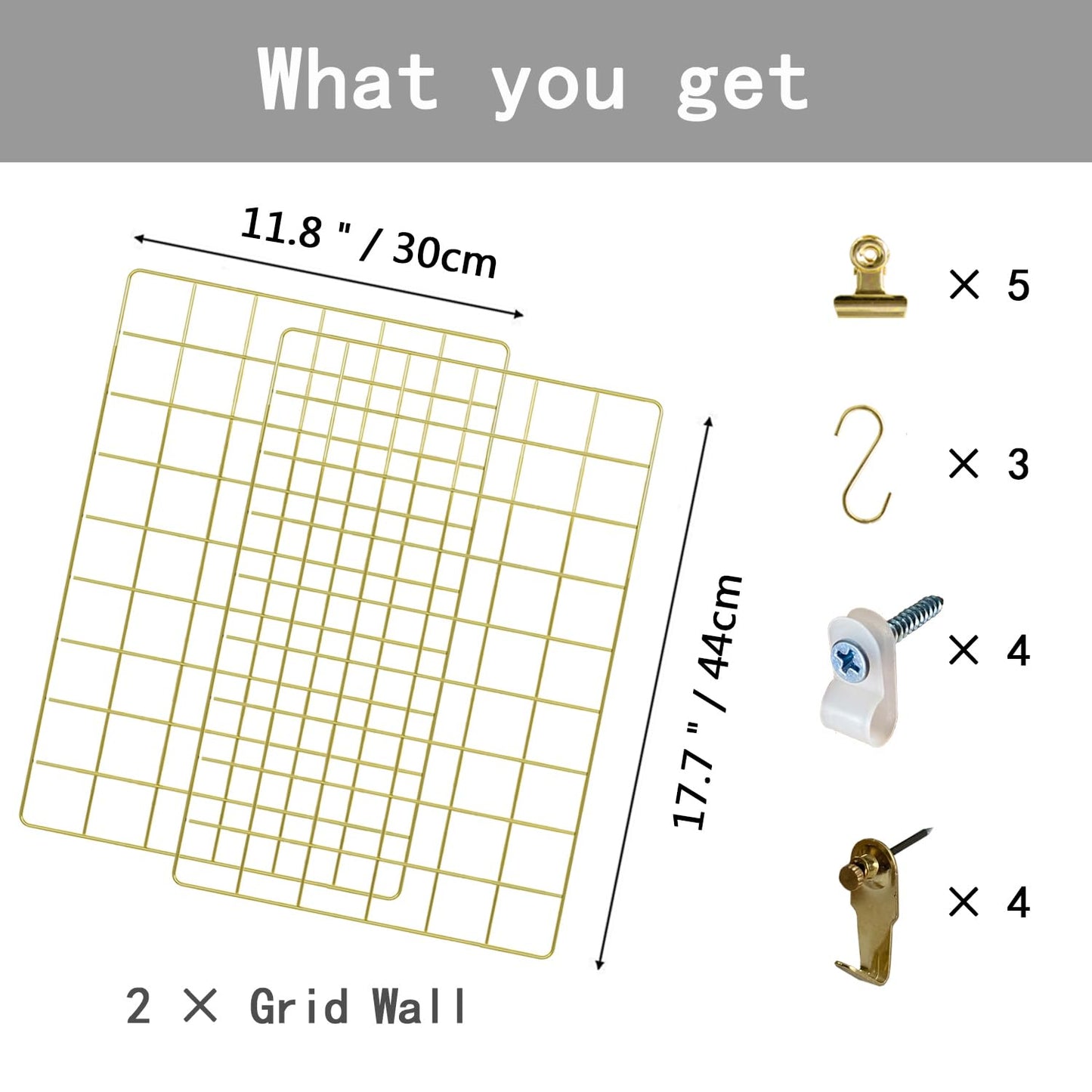 PEAUARL Metal Mesh Wall Grid Panel for Photo Display,Message Board,Size: 17.5" x 11.8",Pack of 2 (Gold)