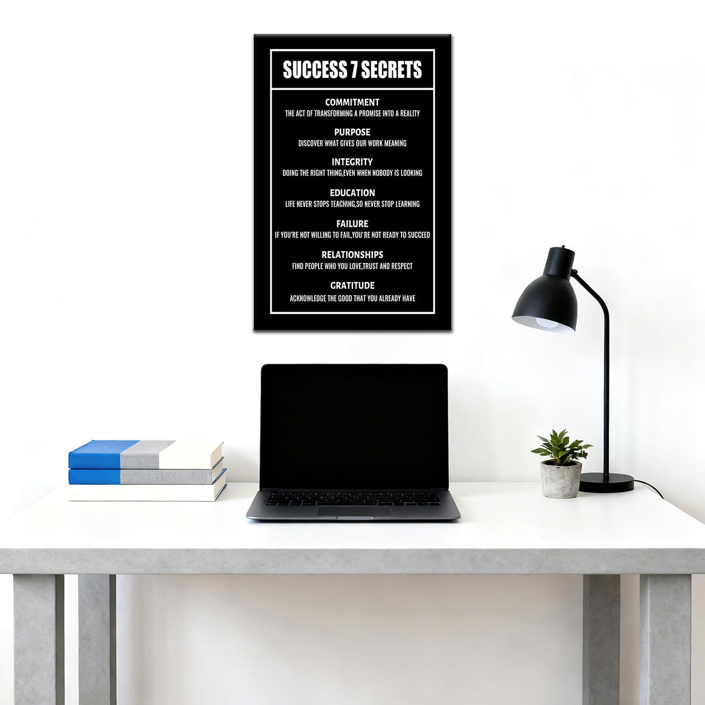 Success 7 Secrets Motivational Wall Decor Inspirational Positive Wall Art Canvas Poster Entrepreneur Quote Picture Print Office Artwork for Bedroom Living Room Home Decor Framed [12''Wx18''H]