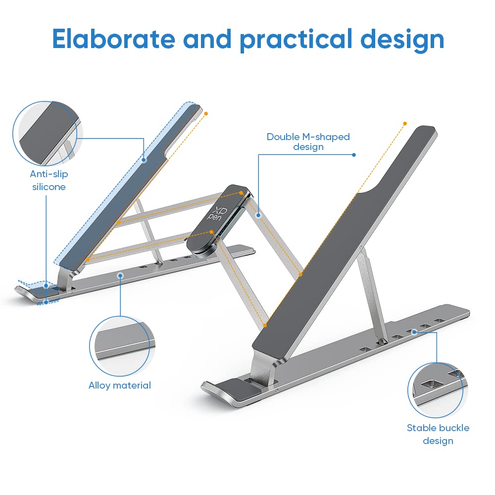 XPPen Drawing Tablet Stand for Desk,Silver Portable Holder for Graphics Tablet&Pen Display, Aluminum Computer Riser Compatible with 10 to 15.6 Inch Laptops and Drawing Tablets,Portable and Adjustable