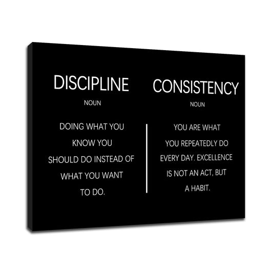 Consistency Discipline Inspirational Office Poster Wall Decor Motivational Wall Art Quote Picture Inspiring Canvas Painting Prints for Modern Bedroom Workplace Gym Ready to Hang [24''W x 18''H]