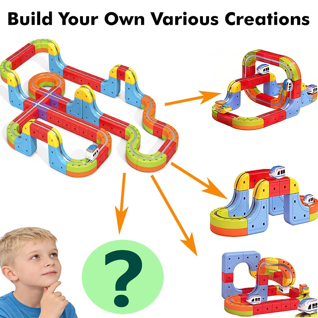 Electric Train Set, 3D Infinity Racer Train Tracks, DIY Toy Car Track, Modular Building Blocks Freely Assembled, STEM Learning Toy Fun Gifts for Kids Toddlers Boys & Girls