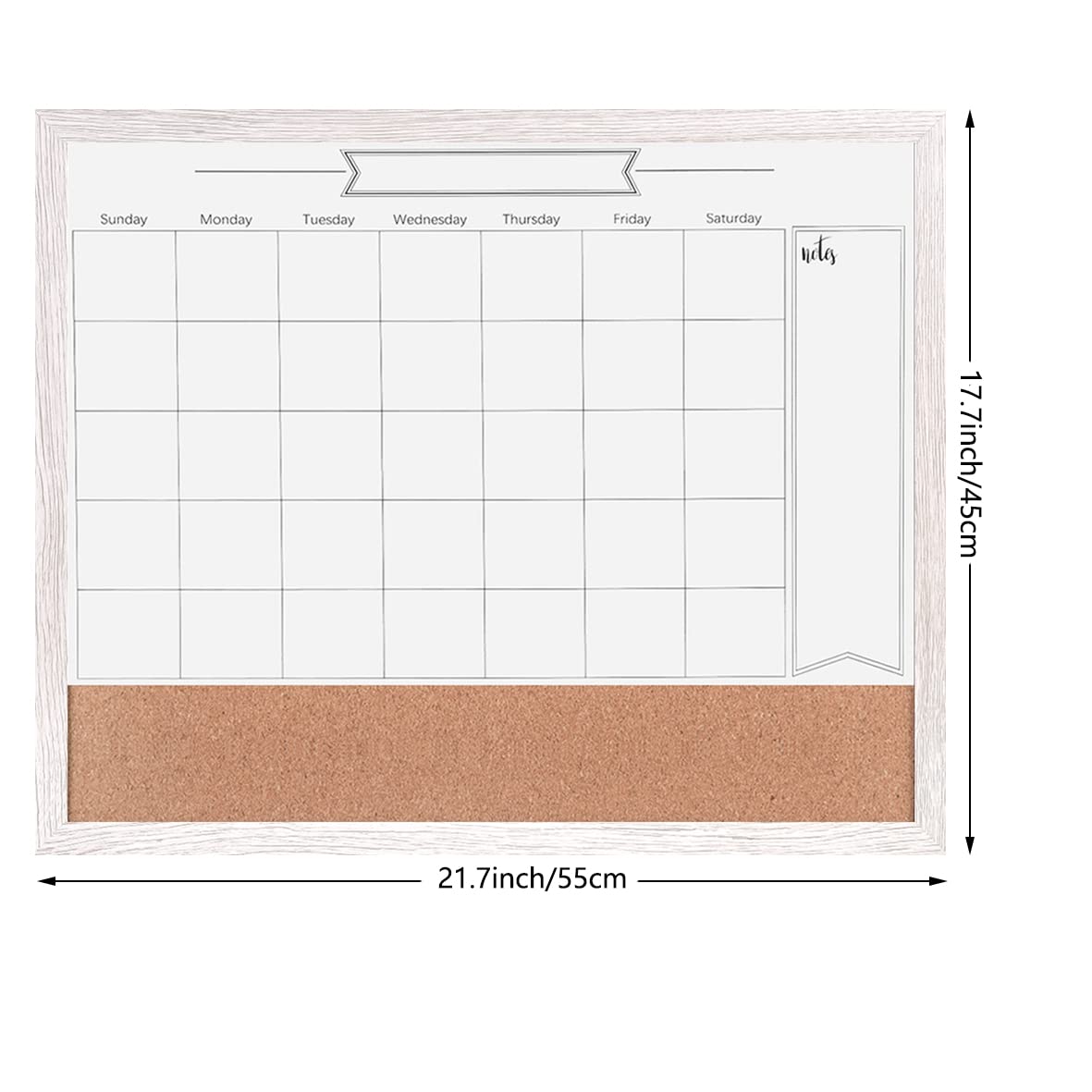 Dry Erase Calendar Whiteboard for Wall, Combination Magnetic Dry Erase White Board & Bulletin Board, 17.7" x 21.6" White Wood Framed Calendar/Cork Combo Board(WH-4555)