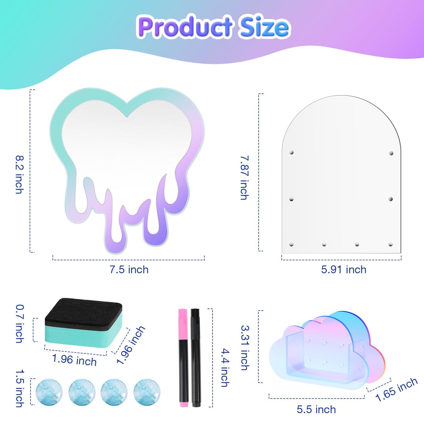 MoKo Locker Accessories Set, 5 in 1 Back to School Supplies College Essentials Includes Magnetic Acrylic Board, Locker Mirror, Markers Holder, Marker Pens and Locker Magnets, Heart Shape