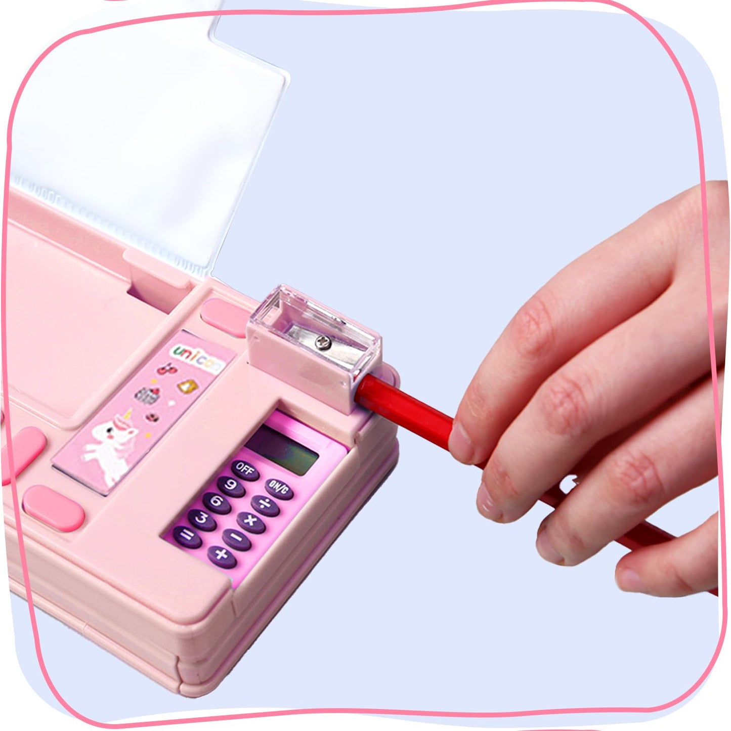 LilyBeauty Multifunction Pencil Case with Calculator, Pencil Sharpener and Curriculum, Multiple Cute Patterns, Suitable for Elementary School Girls, Boys, Great Gifts for Kids (Pink)