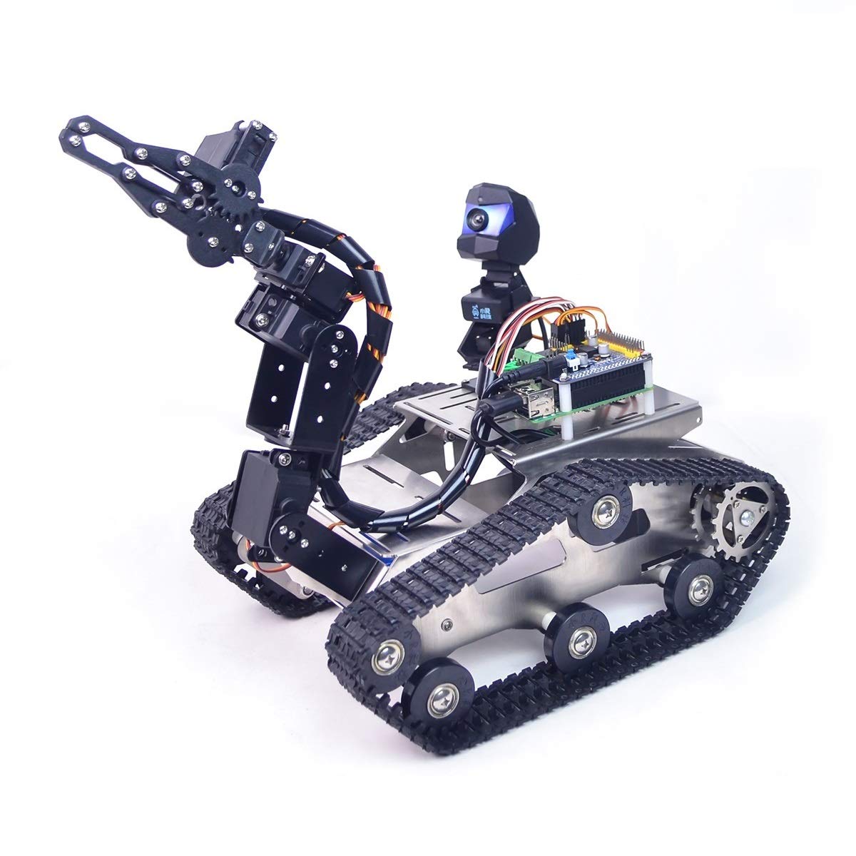 Smart Robot Car Kit for Raspberry Pi, Tank Robot Chassis Real-Time Video Transmission, WiFi/Bluetooth Control, Path Planning, Programmable Robot Kit (Stainless steel chassis+Raspberry Pi 4B(4GB))