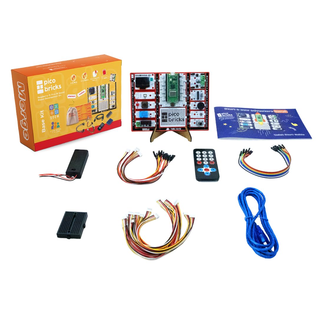 PicoBricks Raspberry Pi Pico W Starter Kit with 12 Detachable Sensors and Extensive Learning Guide, DIY Coding Kit, Raspberry Pi for Kids