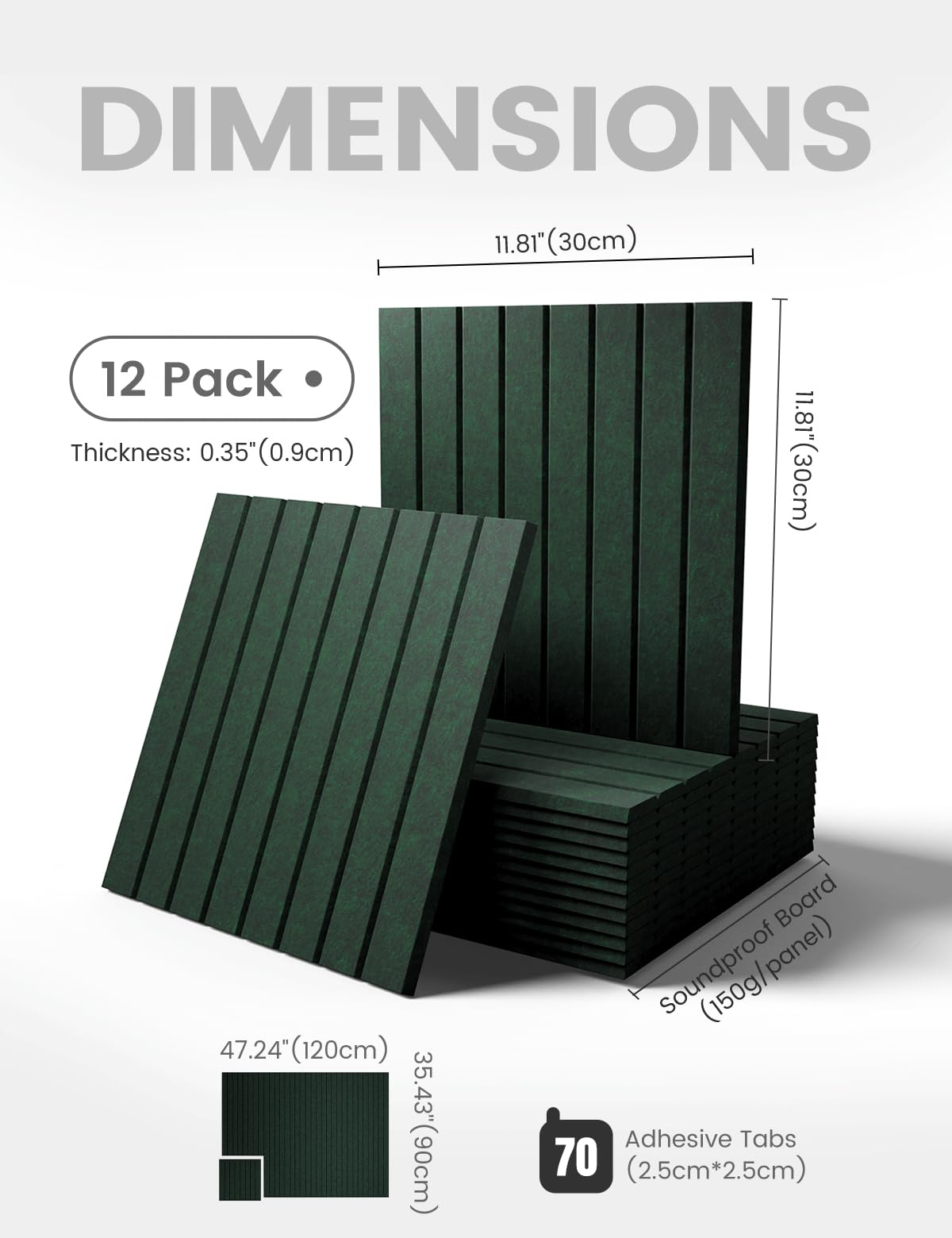 Fluxynara Large Felt Bulletin Board 48" x 36" Cork Board Alternative-12 Pack with 70 Safe Removable Adhesive Tabs, Cork Boards for Walls Cork Board for Home Office Classroom Pin Board- Pine Green