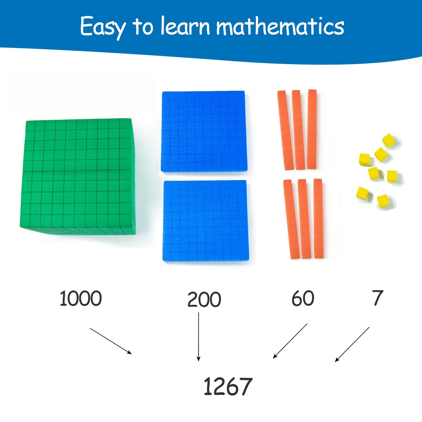 stochastic box Foam Base Ten Set for Math 131 PCS Place Value Blocks,Counting Cubes for Kids Math,Base 10 Math Manipulatives for Early Counting Math Toy in School Home