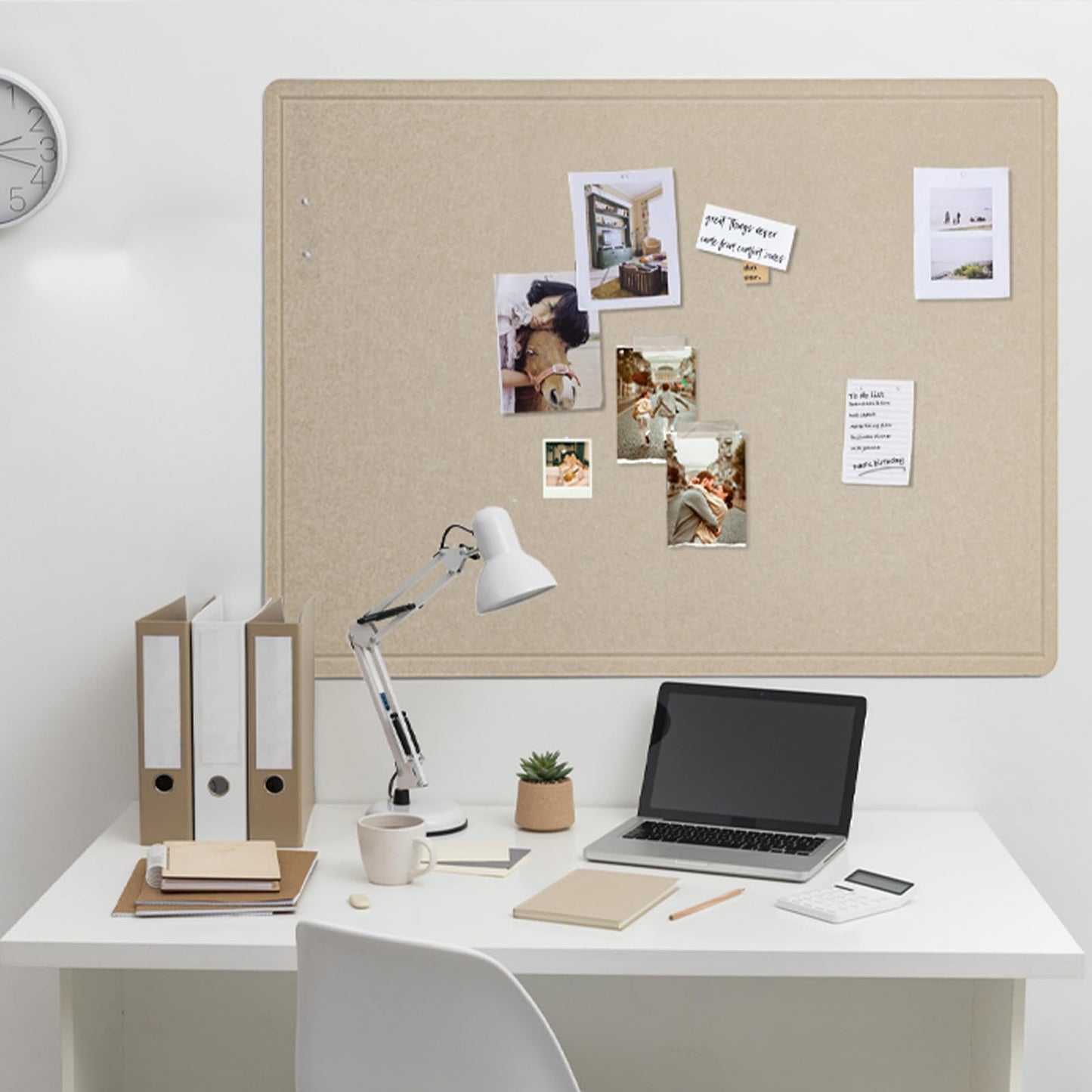 Lightomorrow Large Bulletin Board - 48 x 36 Inches, Decorative Felt Pin Board for Wall - 4' x 3' Foldable Photo Display Board with Self-Adhesive Tape, Includes 20 Push Pins - Beige Brown
