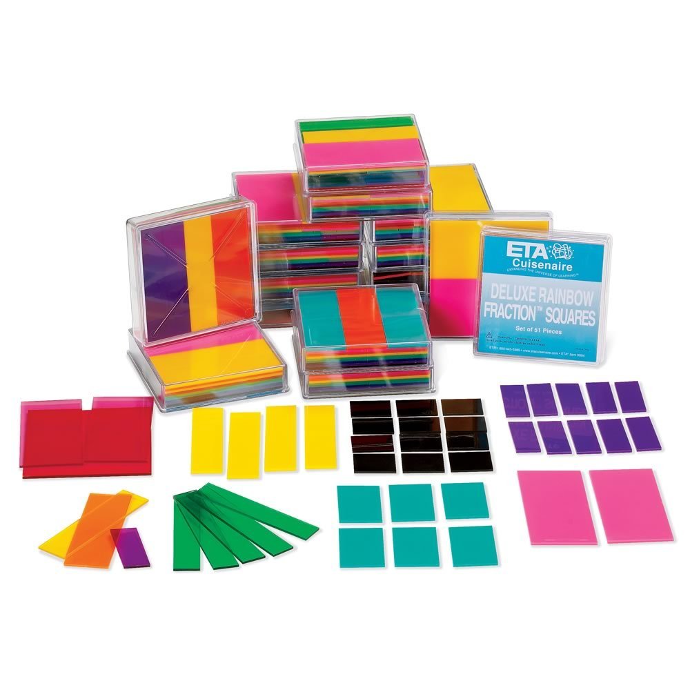 hand2mind Rainbow Fraction Squares, Montessori Math Materials, Fraction Manipulatives, Unit Fraction, Math Manipulatives for Elementary School, Homeschool Supplies (Set of 15)