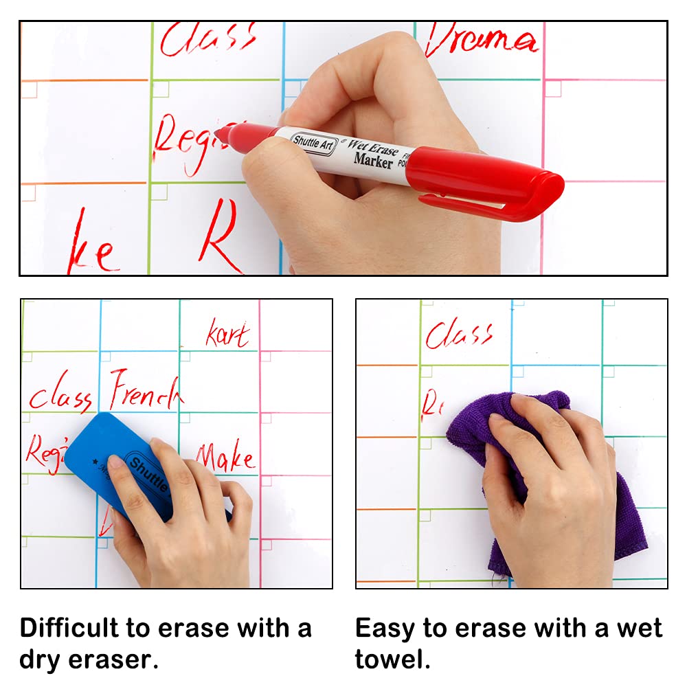 Shuttle Art Wet Erase Markers, 15 Pack Red 1mm Fine Tip Smudge-Free Markers, Use on Laminated Calendars, Overhead Projectors, Schedules, Whiteboards, Transparencies, Glass, Wipe with Water