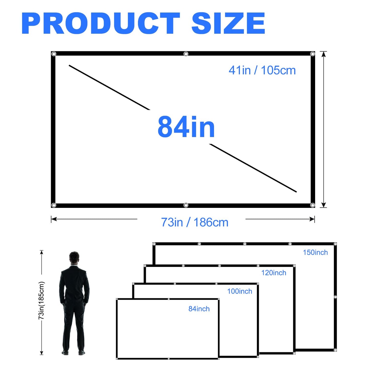 Projector Screen, DUYIKJ 84 inch Foldable Portable Rear Front Projector Screen Indoor Outdoor 4K 16:9 HD Double Sided Projection Movies Screen for Camping Party,Backyard Home Theater
