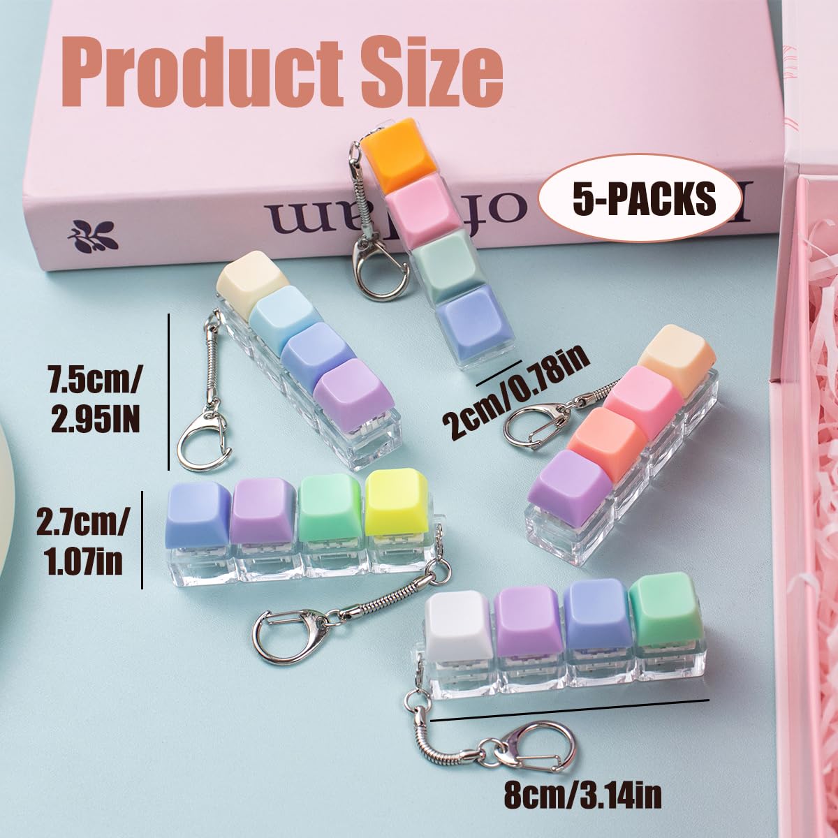 5Pcs Keyboard Fidget Toy, Colorful Loud Fidget Keyboard Keychain 4-in-1 Keyboard Clicker Fidget Toy Stress Relief, Fidget Sensory Fun Toys for Anxiety Decompression